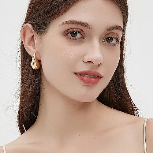 Gold Tear Drop Earrings For Women,Bottega Earring Dupes,Thick Chunky Open Hoop Earrings,Hypoallergenic 18K Gold Plated Earrings Trendy Statement Jewelry For Girls Women #TOP3