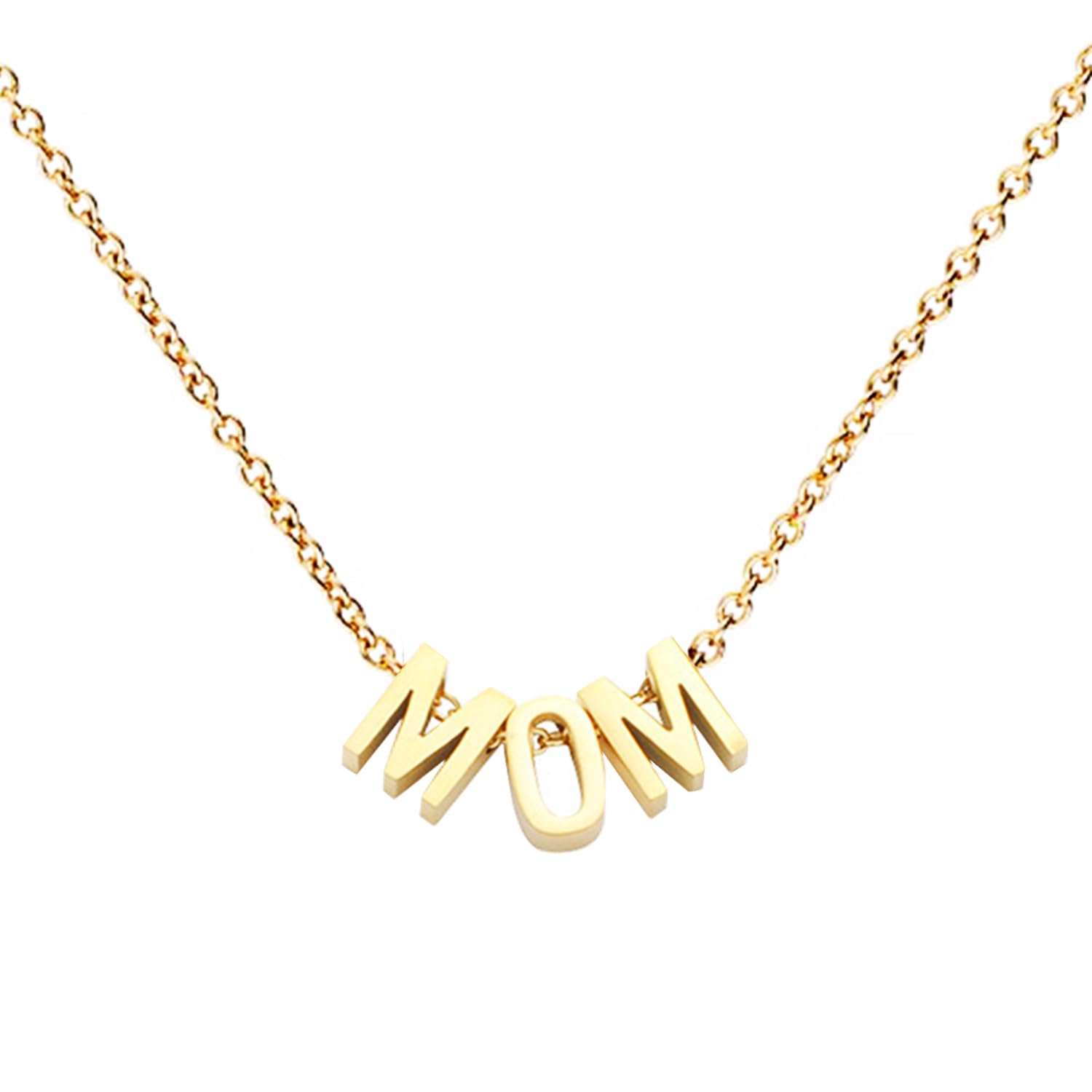 750er Gold vergoldet Edelstahl Kette Halskette MOM Buchstaben Anhänger Damen Mama Oma Schriftzug Mutter Großmutter Muttertag Geburt Tochter