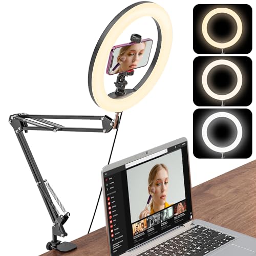 Jubor 10" Ring Light avec Trépied et Support de Téléphone, Suppor...