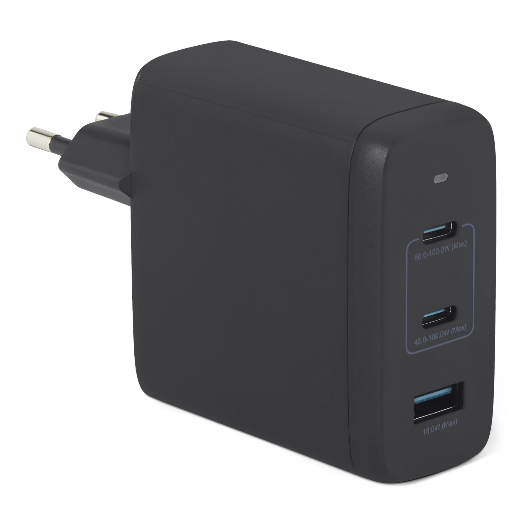 Amazon Basics Caricabatterie da Parete Nano GaN USB-C con Ricarica Rapida, 120W a 3 Porte per Laptop, Tablet e Smartphone, Nero