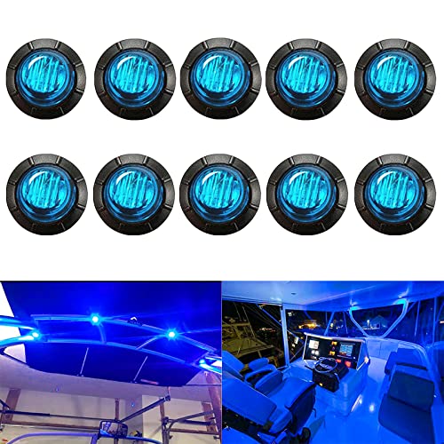 JXOFROAD 10pcs 3/4'' LED Side Marker Lights Blue,Waterproof Bullet Rear Clearance Indicators Lights for Trailer Truck Car Pickup ATV Caravan