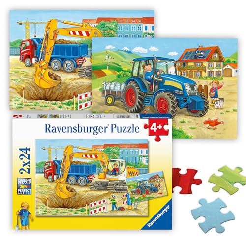 Ravensburger - Puzzle Construcción y Granja, 2 Rompecabezas de 24 Piezas, Rompecabezas para Niños 4+ Años, Idea de Regalo para Ella o Él, 26x18 cm, Exclusivo de Amazon
