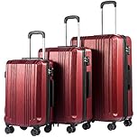 Coolife Luggage Expandable Suitcase PC+ABS with TSA Lock Spinner 20in24in28in (Wine red, 3 Piece Set)