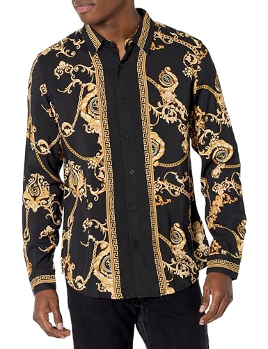 Amazon.com: GUESS Men's Long Sleeve Eco Rayon Shirt, Gold Chain