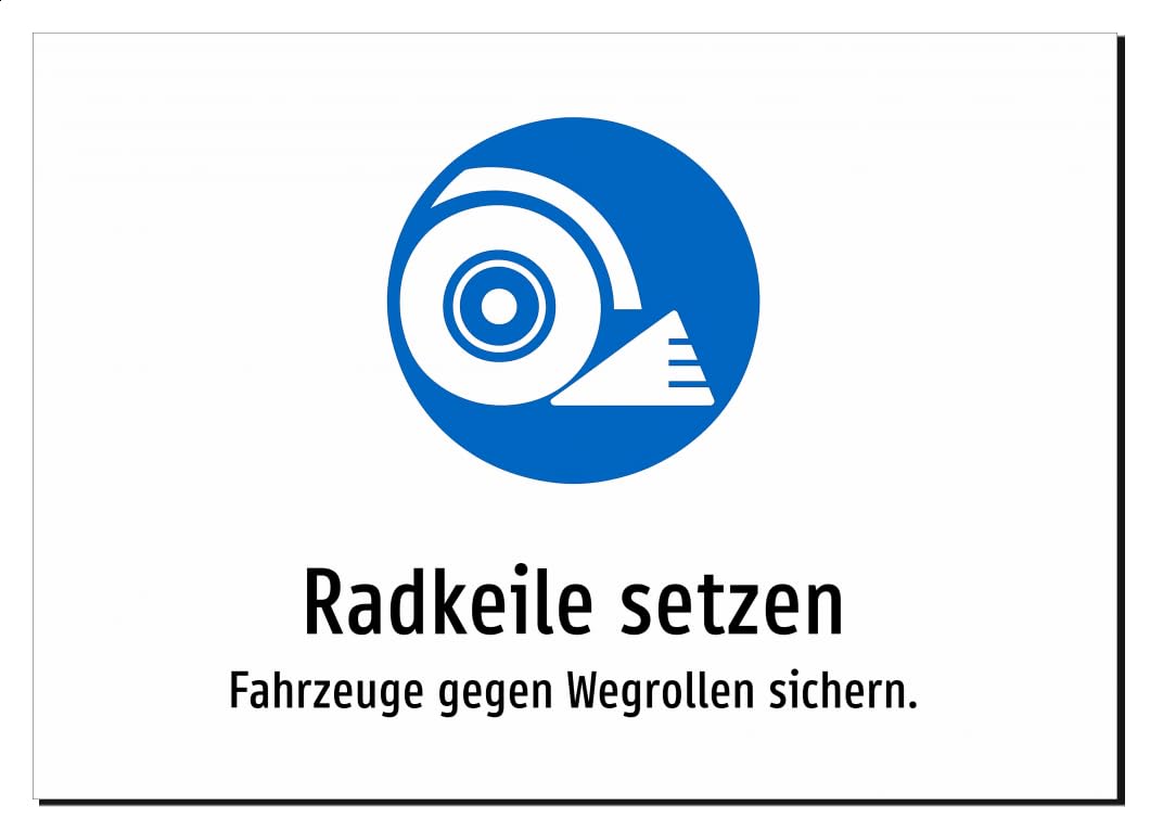 35863-DE-S-09 | Radkeile setzen - Fahrzeuge gegen Wegrollen sichern | Aluminiumschild A2, 594 x 420mm | mit Symbolgrafik und Text
