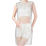 LUTER Kurzarm Strass Mesh Kleid, Schwarz Hohl Strass Netzkleid Keine Schlitze Sexy Netz Strass Kleid für Frauen Tanzen Strandparty Outfit Maskerade (Mittel)
