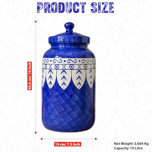 Image of Pure Source India Ceramic Pickle Jar with Lid | Airtight Ceramic Storage Container for Pickles, Chutney, Spices & Dry Snacks | Glossy Handmade Kitchen Storage Jar