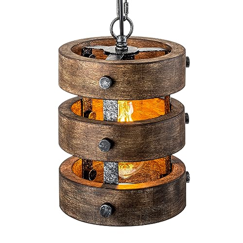 Ymlii Farmhouse Wood Pendant Lights Kitchen Island, Dining Room Lighting Fixtures Over Table, Rustic Chandelier, Height Adjustable Hallway Light for Foyer Living Room Bar Restaurant