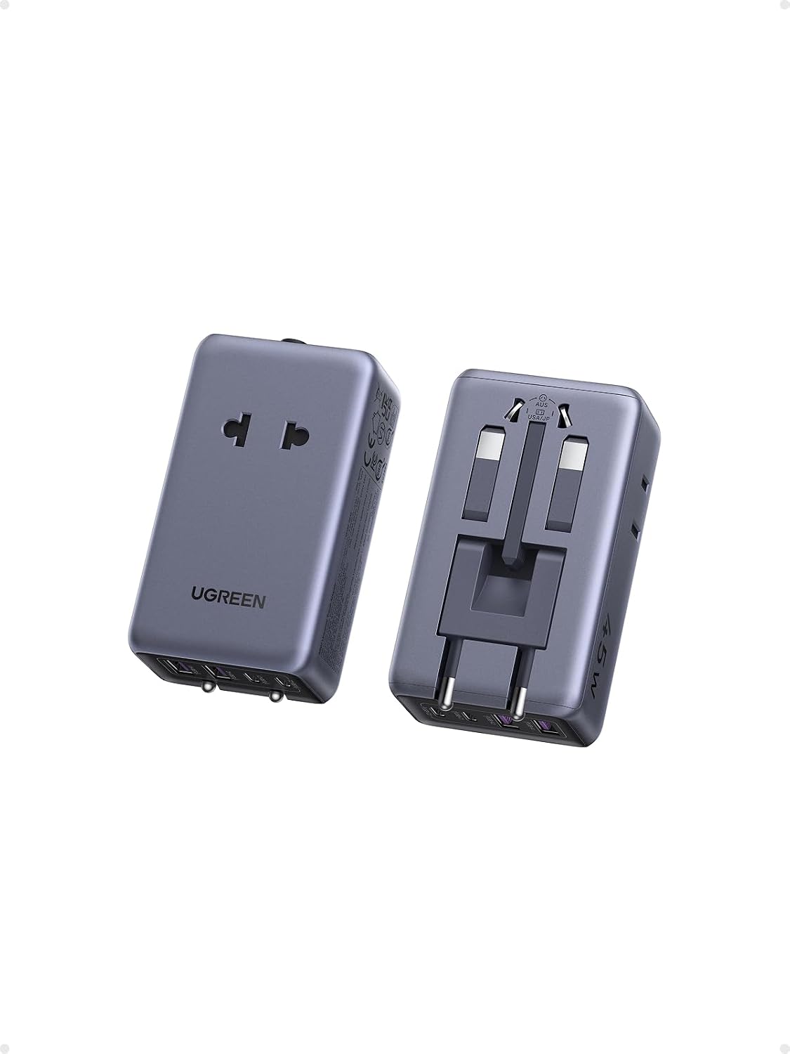 UGREEN 45W Universal Travel Plug Adapter, 6-Port (2 USB-C, 2 USB-A, 2 AC) International Power Adapter, Ultra Thin Power Adapter for 200+ Countries, Worldwide Compact Travel Essentials, Black