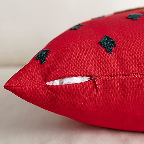 Sofamate 2 Pcs Christmas Pillow Covers Farmhouse Canvas Cotton Embroidered Reindeer Decorative Throw Pillows Square Cushion Pillowcase For Sofa Couch Bedroom Christmas Decor 18 X 18 Inch,Red #TOP3