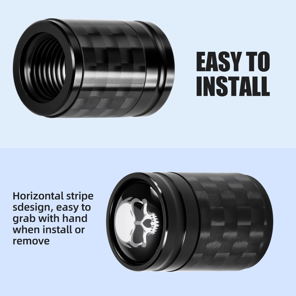 Tire Valve Stem Caps, 4-Piece Set, Genuine Carbon Fiber Custom Skull-Shaped Valve Caps, Corrosion-Resistant, Universal Fits Cars, Trucks, Motorcycles, SUVs, and Bicycles (Black)