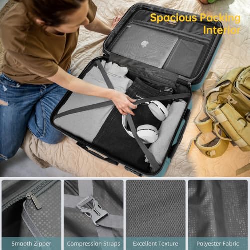 Luggage Sets 5 Piece with Duffel Bags,Hardside Expandable Suitcases with Spinner Wheels, Black (Dusty Blue + ABS)3