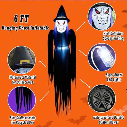 Décoration gonflable d'Halloween pour arbre, grand modèle suspendu 1,8 m à LED - 4