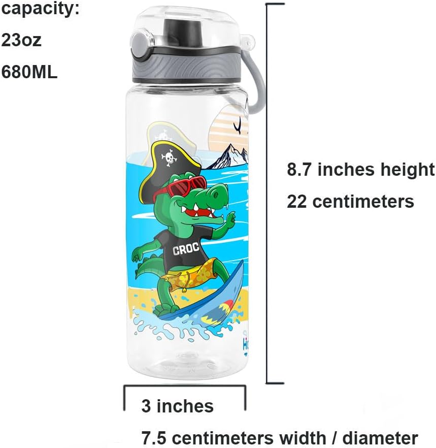 Home Tune Cute Water Bottle for School Kids Girls, BPA FREE Tritan & Leak Proof & Easy Clean & Carry Handle, 23oz/ 680ml (Croc) - Image 6