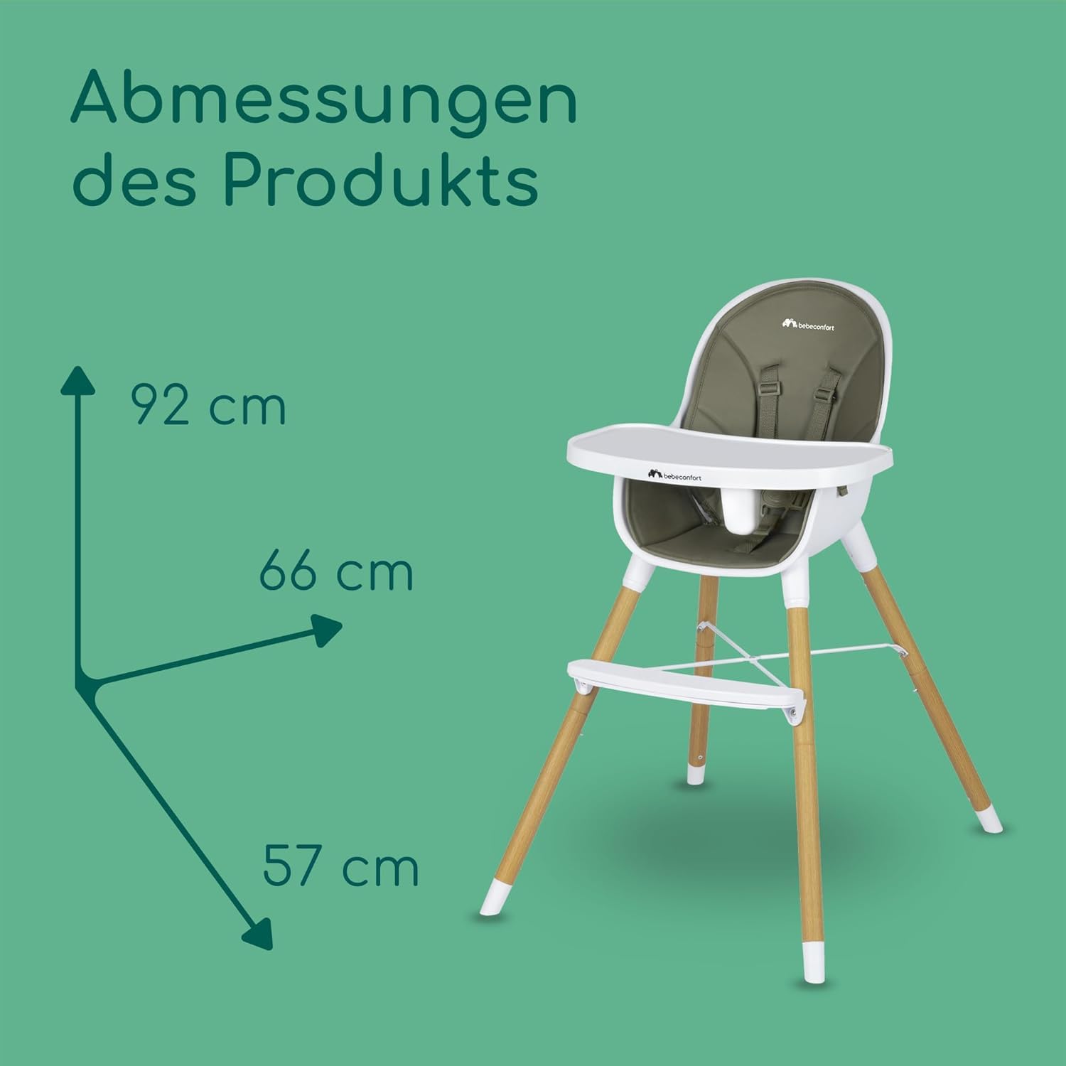 Bebeconfort Avista Babyhochstuhl, mit Polsterung und Tablett, ab 6 Monaten, Tragkraft 30 kg, Mineral Green