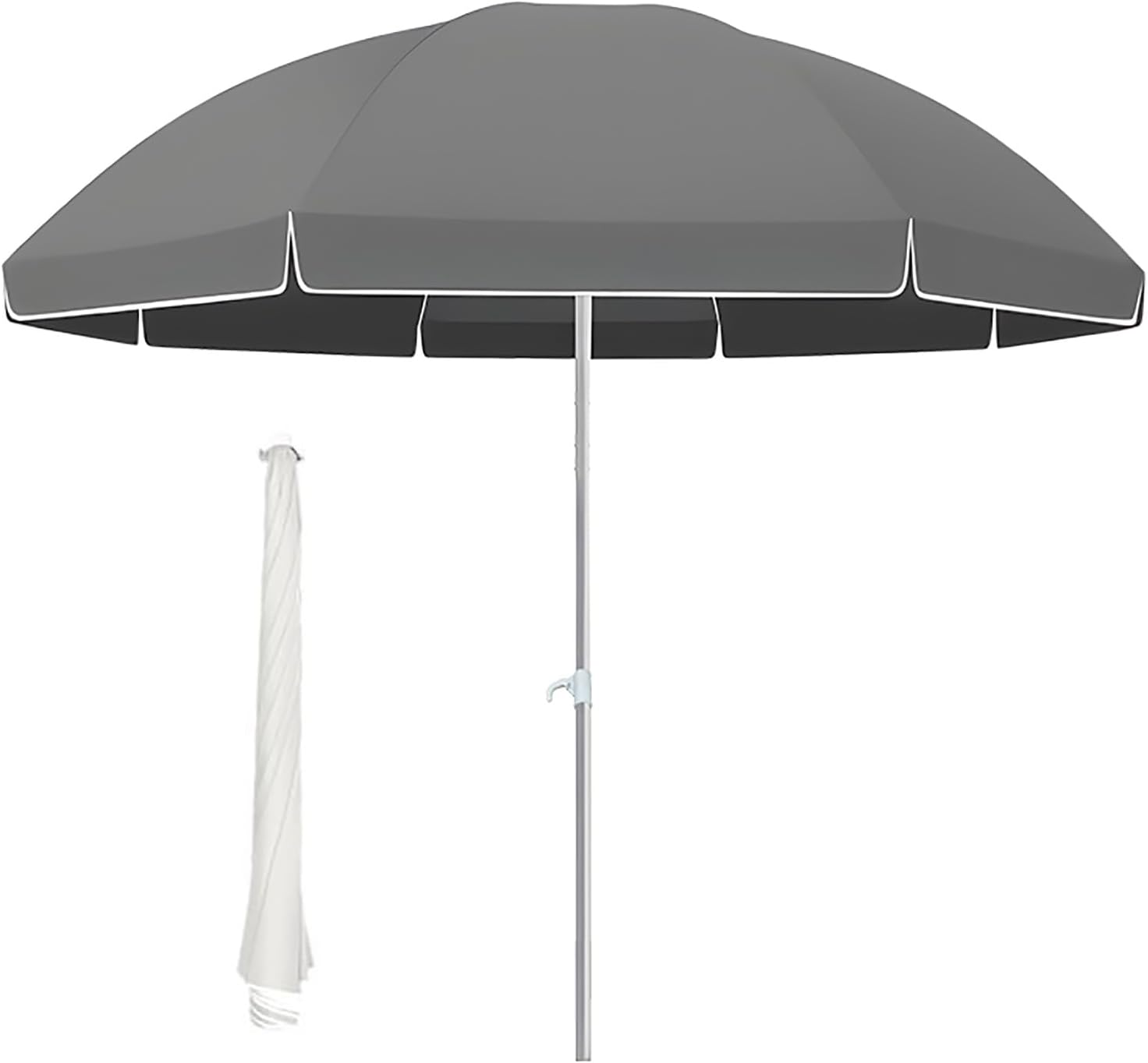 Portable Round Beach Umbrella 6ft, 7ft Outdoor Garden Parasol with UV Protection, Sunshade Umbrella with 8 Ribs and Height Adjustable
