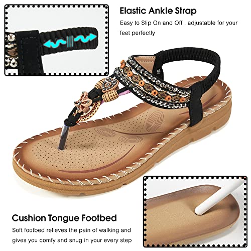 Aomigoct Sandals Women Flat Shoes: Dressy Summer Bohemian Flats Shoes for Women Sandals Comfortable Ankle Strap Outdoor Walking4