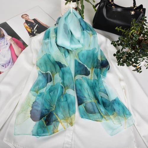 100% Mulberry Silk Women's Neck Silk Scarf-Lightweight Shawl,FLoral Print Oblong Beach Silk Wrap-Scarves for Photography3