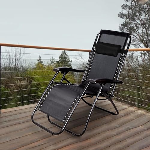 Image of Yo Green Stainless Steel Zero Gravity Chair, Lawn Chair Recliner Lounge, Portable Camping Folding Beach Chair with Removable Pillow (Black)