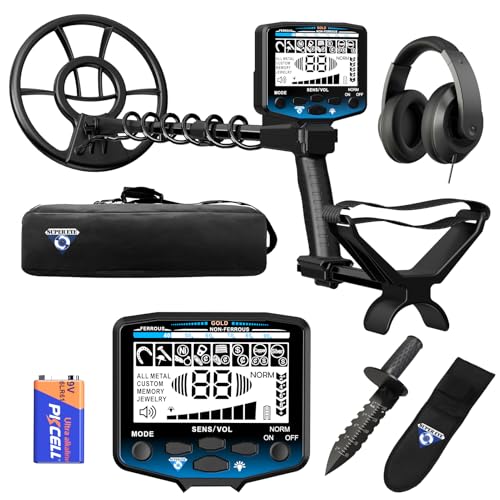 SuperEye Metal Detector for Adults Professional, Higher Accuracy Gold Silver Metal Detectors Kit, Intelligent NORM Mode for Beginner, 6 Modes, Advanced DSP Chip,10' Waterproof Coil, Larger LCD, Blue