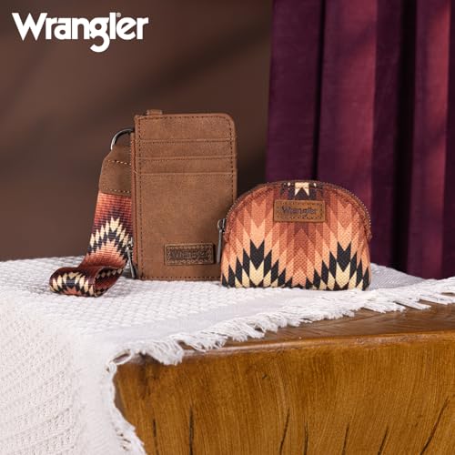 Image of Montana West Wrangler Aztec Keychain Wristlet Wallets for Women Western Dual Pouch Wristlet Credit Card Holder Wallet with Zipper Pocket WG2211-W0051BR