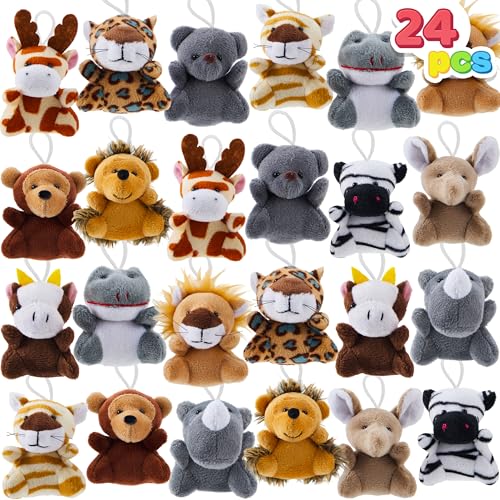 JOYIN 24 Pcs Mini Safari Animal Plush Toys (24 Units 3' Each), Animals Keychain Decoration for Kids, Small Stuffed Animal Bulk for Kids, Carnival Prizes, School Gifts, Party Favor Goodie Bags