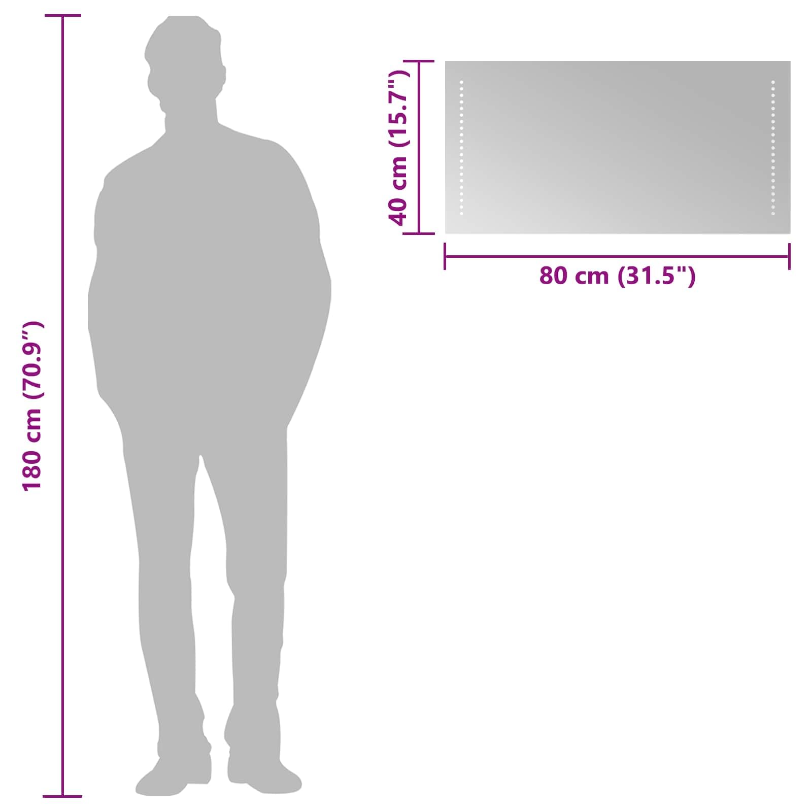 Rahmenloser LED-Badezimmerspiegel 80x40 cm mit 120 LEDs/m, Wandmontage, gehärtetes Glas, modernes Design, sanfte Beleuchtung, integrierter Schalter, ideal für Bad, Schminken, Hautpflege