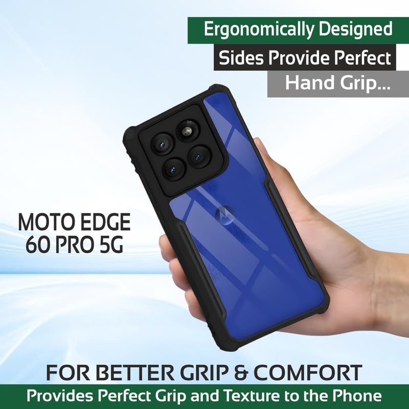 Image of AIBEX Compatible for Motorola Edge 60 Pro 5G Mobile Back Case Cover, Crystal-Clear Shockproof Bumper with Camera Guard | 360 Hybrid Protection (TPU+PC) | Anti-Yellow, Slim Transparent - Black