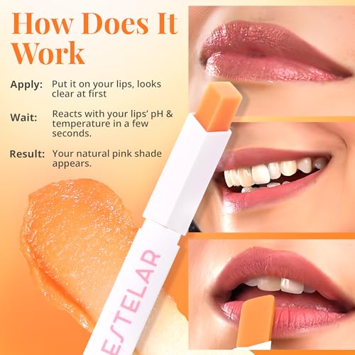 Image of Estelar pH Orange Zing Lipstick, Color Changing Orange to Pink Lip Balm, Personalized Lip Tint pH Stick, Enriched with Sea Buckthorn, Almond and Argan Oil, Hydrating, Long-Lasting, Paraben Free, 2.6g