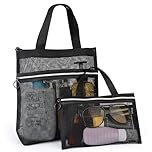 saerryor 2 Pcs Mesh Shower Bags, Quick Dry Portable Tote Bag with Zipper and Pockets, Travel Shower Caddy Bag for College Dorm Bathroom,Swimming,Gym (Black)