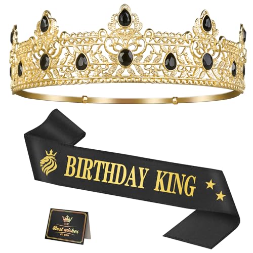 Asija Birthday Gifts for Men Birthday Decorations for Men Party Decor Supplies including King Crown & Sash & Greeting Card