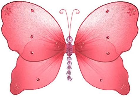 The Butterfly Grove Emily Butterfly Decoration 3D Hanging Mesh Organza Nylon Decor, Coral Red, Medium, 11"x 7"