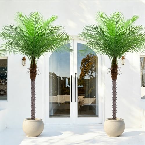 Image of 7ft Artificial Phoenix Palm Tree, Faux Coconut Silk Tropical Fake Palm Plant for Indoor Outdoor Home Office Patio Bathroom Pool Coastal Decor(Set of 2)
