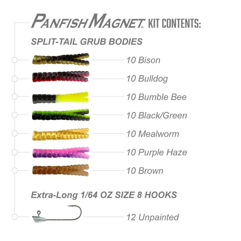Trout Magnet 85-częściowy zestaw magnesów Panfish, z dłuższym haczykiem Shad Dart, zawiera 70 dzielonych korpusów, 15 czarnych haczyków w rozmiarze 8, łapie wszystkie rodzaje ryb