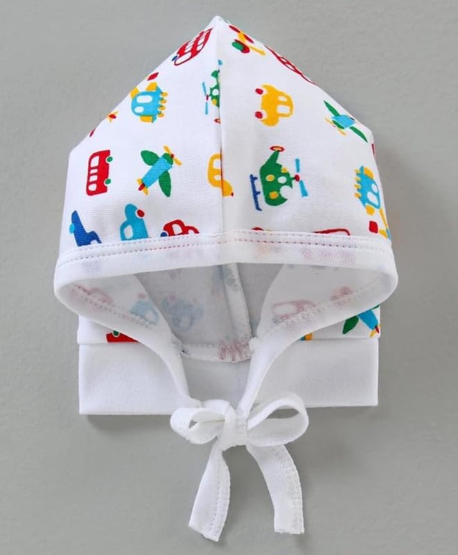 Image of Printed Soft Cotton Cap for New Born Baby Boys & Girls Tie Knot Caps for Infants Topi | Pack of 3