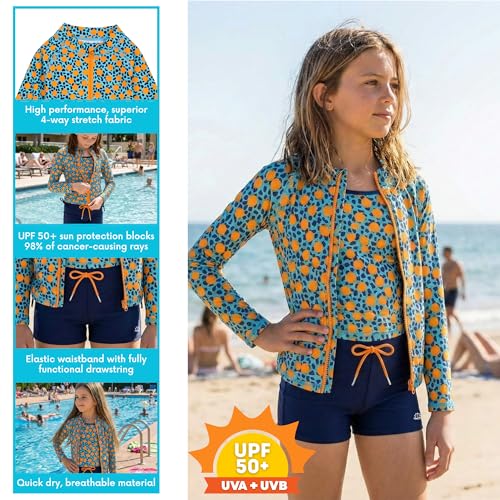 Image of SwimZip Girls' 3 Pc Swim Set w /Long Sleeve Rash Guard, Tankini & Shorts UPF 50+