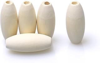 30 Oval Wooden Beads with 5mm Hole, 15 x 35mm Unfinished Wooden Tube Spacer Beads for Macrame Craft Making