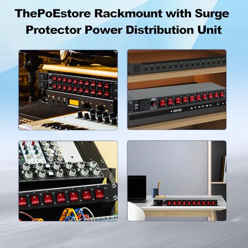 Image of 1U Horizontal PDU 19 inch Rack Mount Power Strip | 10 NEMA 5-15R Outlet, 120V 15A, 3600 Joules SPD-10KA, Heavy-Duty 14 AWG 6 ft Cord, Overload Protector