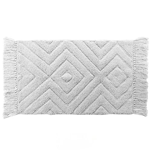 Promo Linge Tapis Rectangle à Franges 50 x 80 cm - Nara en Coton et Polyester, Design Uni Élégant, Idéal pour Salle de Bain, Entrée ou Chambre, Compact,...
