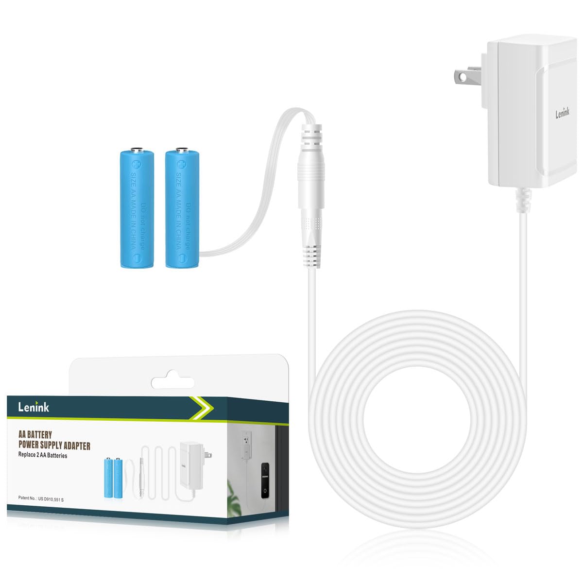 Lenink AC Power Supply Adapter for AA Battery, Replace 2 AA Battery for Led Lights, Decorations (White, 1.8m/5.9ft)