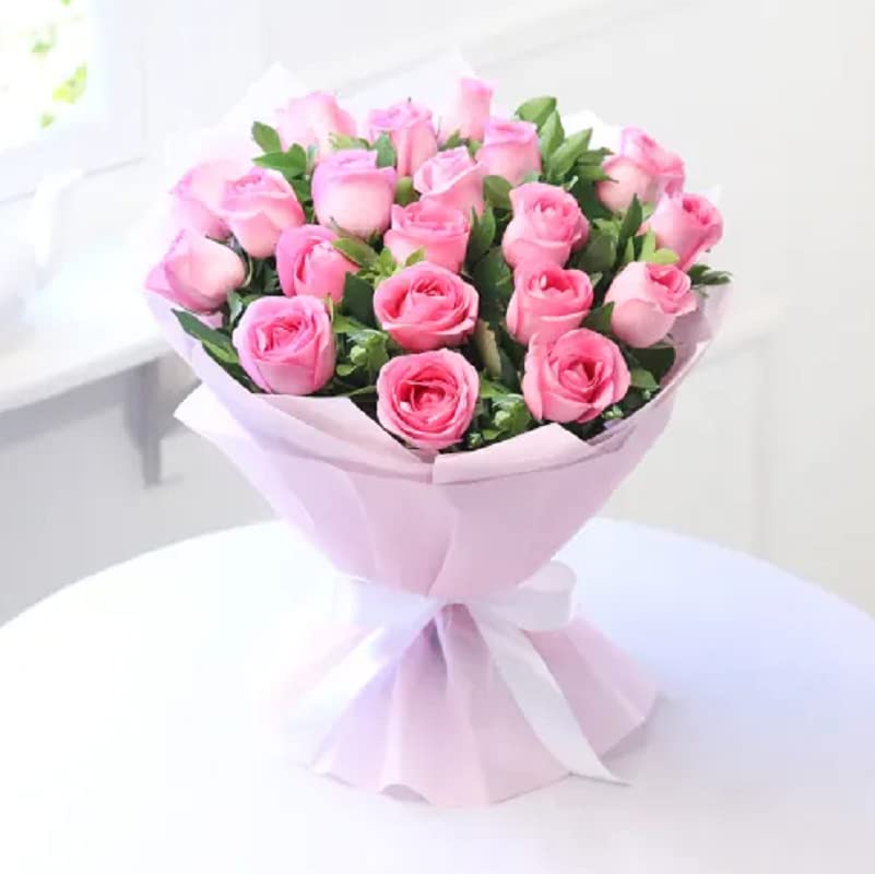 The FloralMart® Mother's Day Special Fresh Flowers Bouquet of 25 Pink Roses in Paper Wrapping, Bunch of 25 (Pink Rose)-image-18