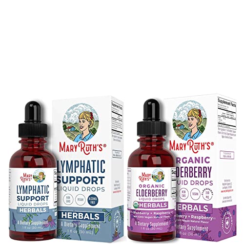 Lymphatic Drainage Drops & Black Elderberry Syrup Liquid Drops Bundle by MaryRuth's | Immune Support | Assist Detox | Organic Herbal Blend with Red Root Bark, Echinacea & Elderberry for Men and Women.