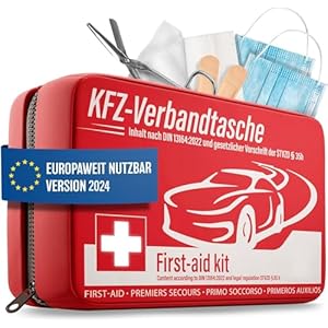 Heldenwerk Verbandtas voor auto’s, conform de huidige norm 2023 DIN 13164:2022 (houd rekening met de lokale wetgeving), Europees bruikbaar, EHBO-set, auto-verbanddoos 2023, TÜV getest