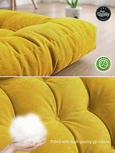 Sexysamba Round Floor Seat Pillows Cushions 22" X 22", Soft Thicken Yoga Meditation Cushion Pouf Tufted Corduroy Tatami Floor Pillow Reading Cushion Chair Pad Casual Seating For Adults & Kids, Yellow #TOP2