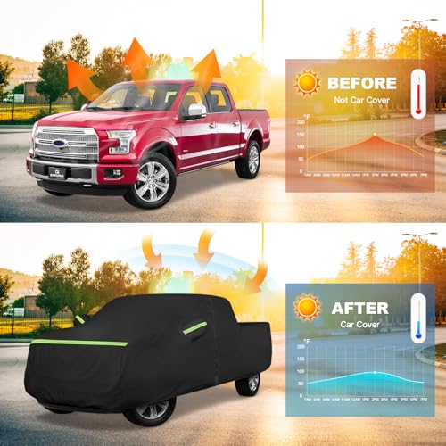 Image of QUNSUNUS Truck Cover for Ford F150 SuperCrew 5.5ft&6.5ft Bed and Regular Cab 8ft 2004-2025, Waterproof F150 Truck Cover with Zipper, Compatible with RAM 1500 Crew Cab 6.4ft 2019-2025
