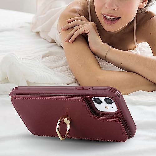 Image of for iPhone 11 Phone Case with Card Holder and Strap for Women,Crossbody Lanyard,RFID Blocking,Kickstand Ring Stand,Snap Clasp,Phone Wallet Cases 6.1 inch(Wine Red)
