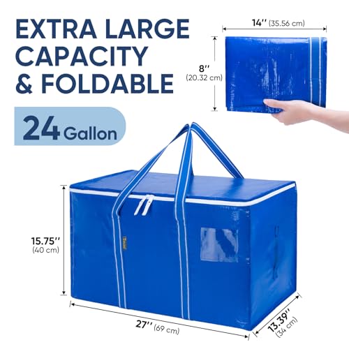 Image of BALEINE 8-Pack Oversized Moving Bags with Reinforced Handles, Heavy-Duty Storage Tote for Clothes, Moving Supplies (Royal Blue, 8-Pack)