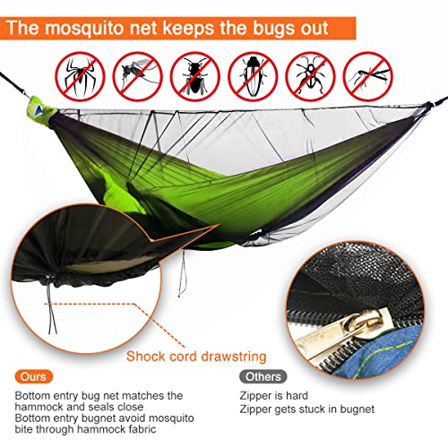 Onewind Camping Hammock, Portable Hammock With 1500Lbs Ridgeline, 10.5'*5.6' Hammock With Mosquito Net, 2.1 Oz Nylon Ripstop, With 2 10' Tree Straps And 2 Cinch Buckles #TOP6