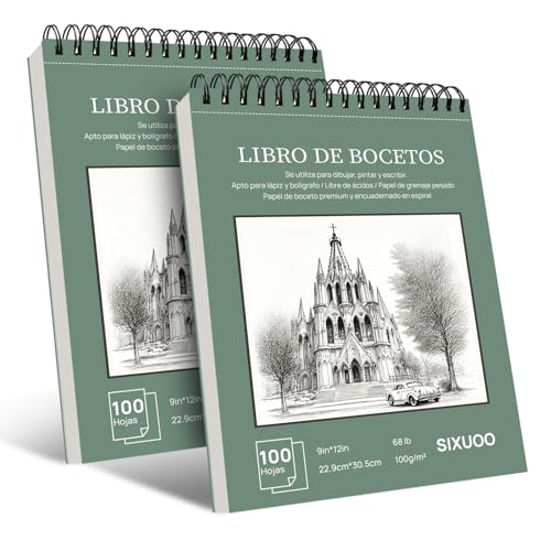 Reviews de Blocs y cuadernos de dibujo . 41 Pack de 2 Cuadernos de Boceto Profesional 9x12 Pulgadas - 100 Hojas, Papel 100g/m² Libre de Ácidos, Libretas de Dibujo Encuadernación Espiral - Ideal para Dibujo, Pintura,...