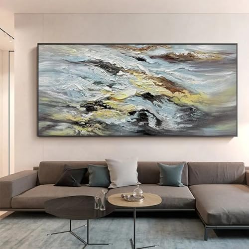 Affiches et impressions pour décoration de salon, peinture abstraite acrylique boho noir blanc d'or - 3